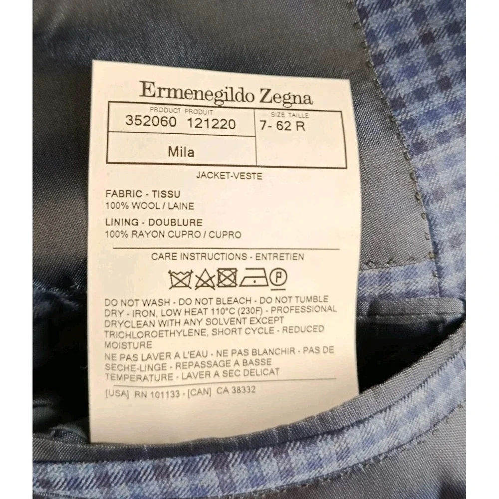 Ermenegildo Zegna Sport Coat Mens 52 Blue Gingham Wool Mila Italy
